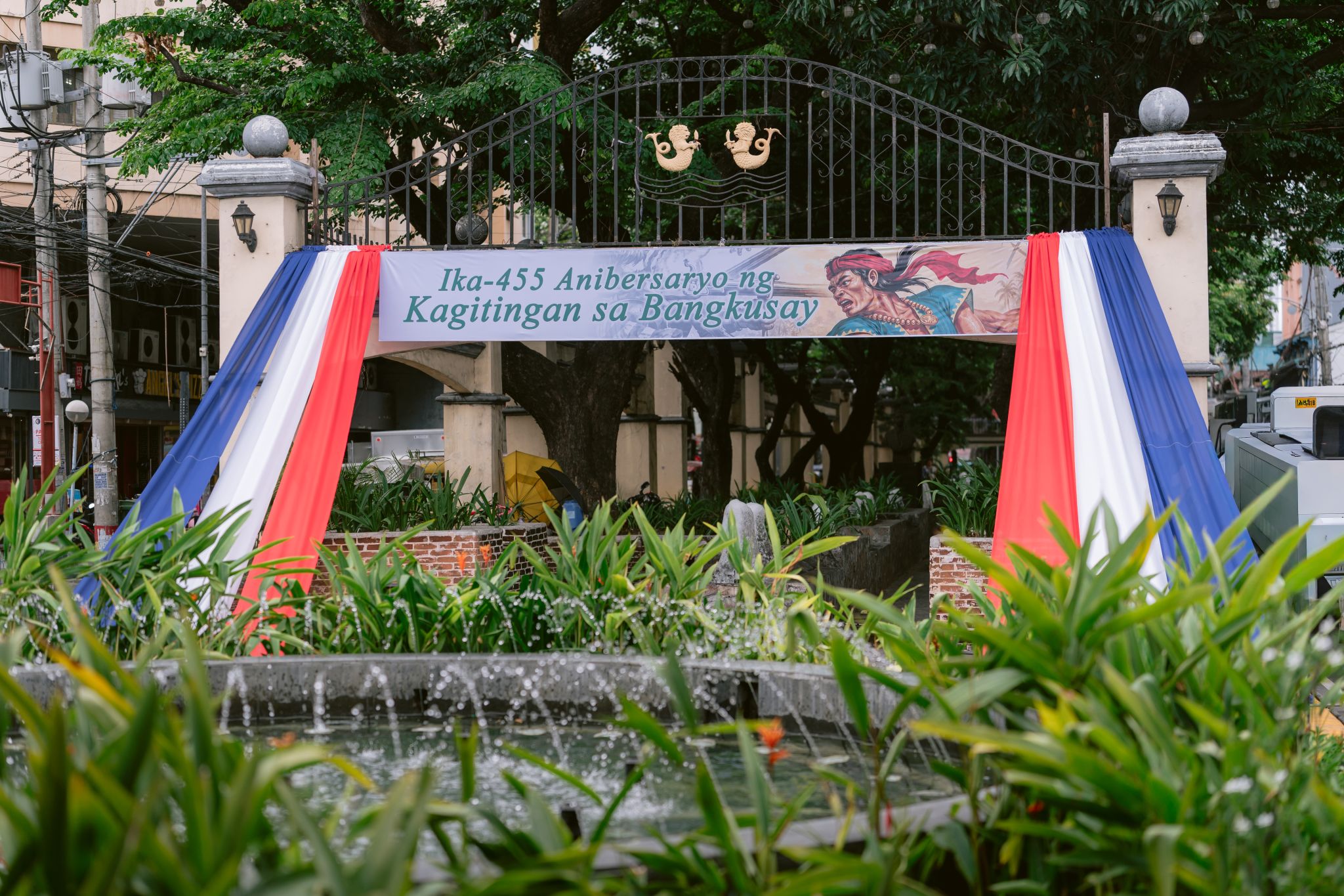 Plaza entrance dressed for the commemoration