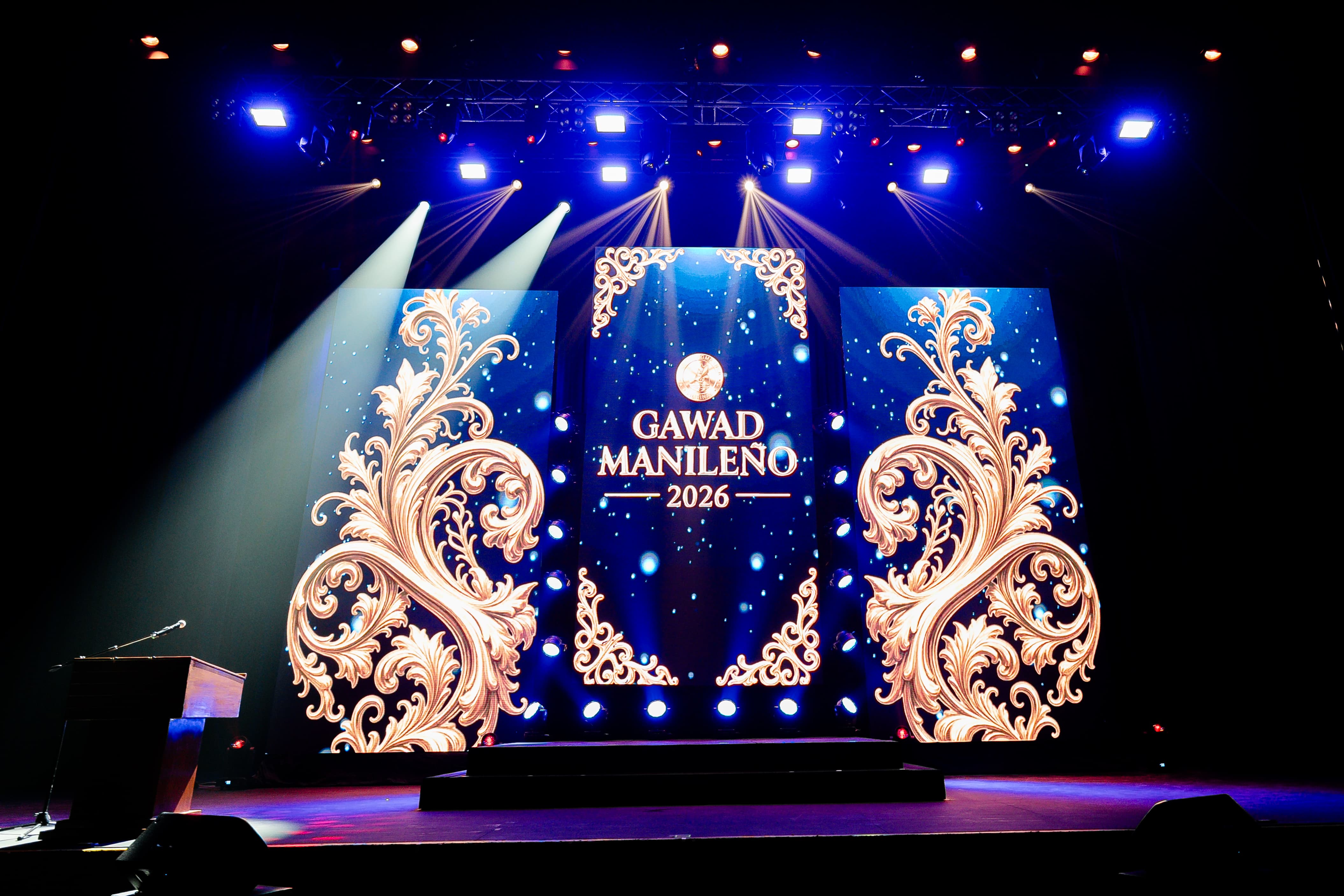 Awards stage with three LED panels at the Manila Metropolitan Theater